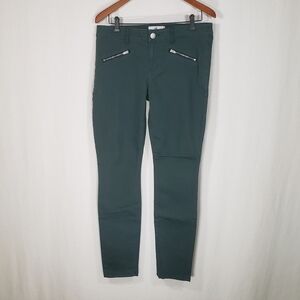 Cabi Hunter Green Moto Zip Mid Rise Skinny Jeans Style #3388 Size 10
